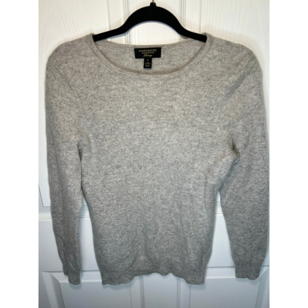 Charter Club Luxury 100% Cashmere Crewneck‎ Sweater Heather Gray Womens Large